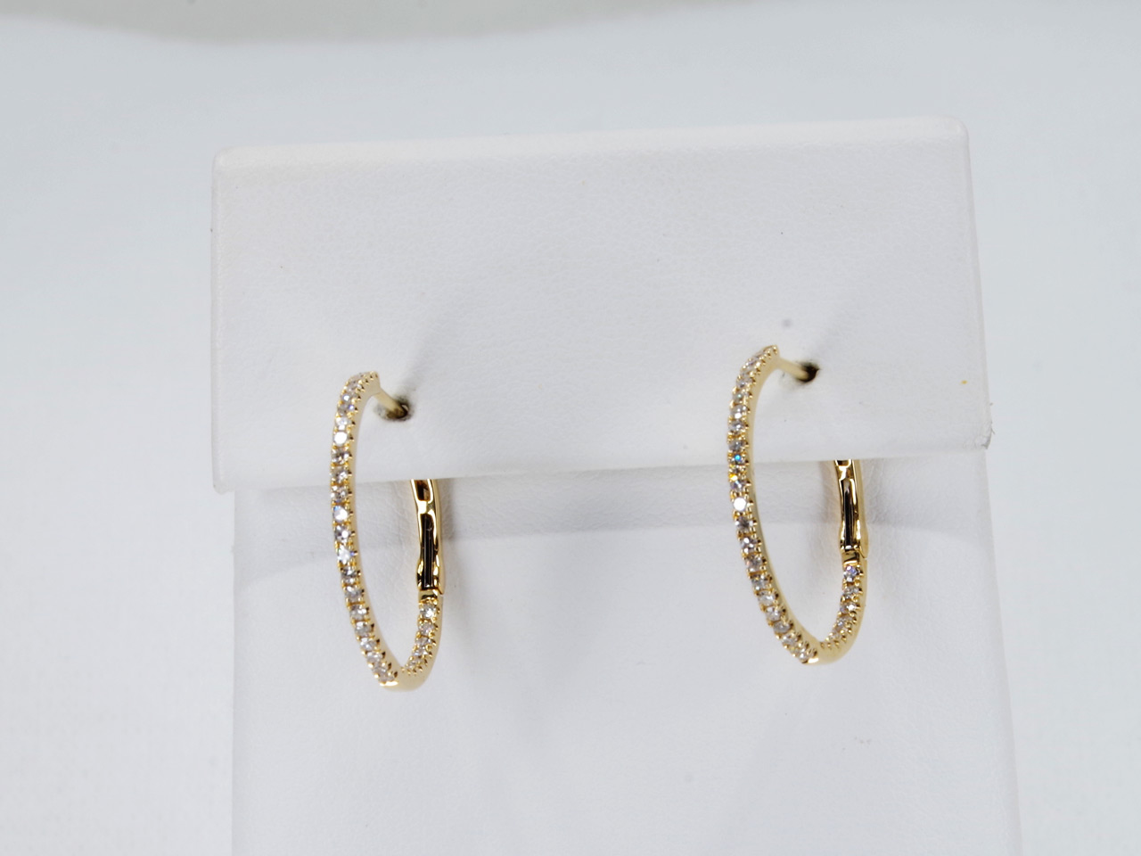 14k Yellow Gold Iside Out Diamond Hoop Earrings Top