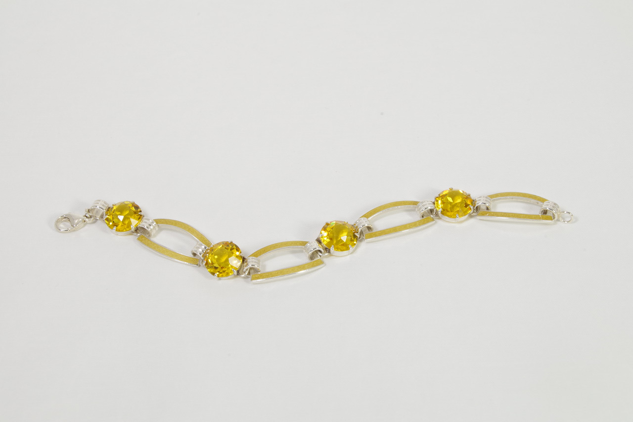 Vintage Synthetic Yellow Sapphire & Enamel Bracelet