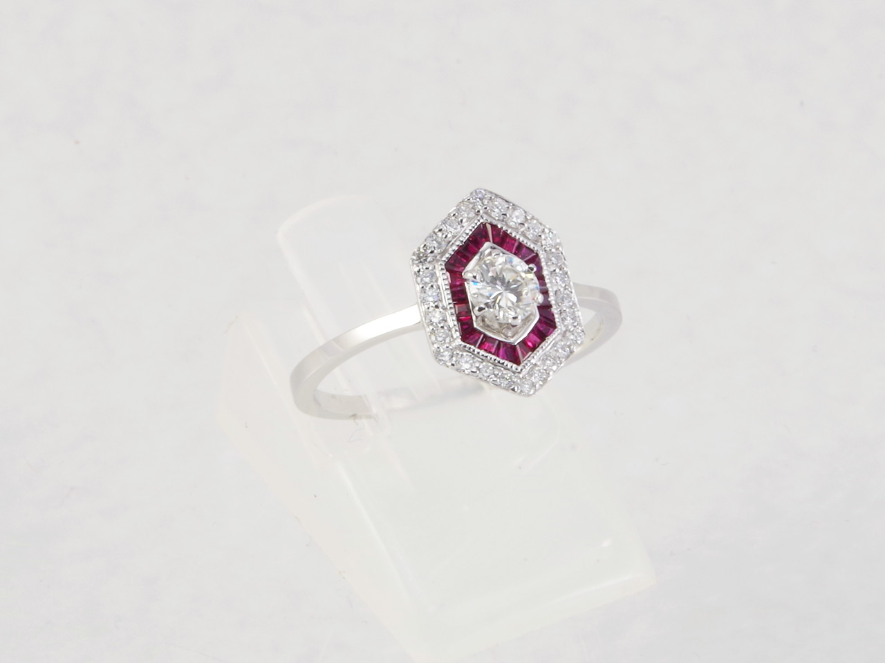 Diamond & Ruby Art-Deco Style Engagement Ring Side
