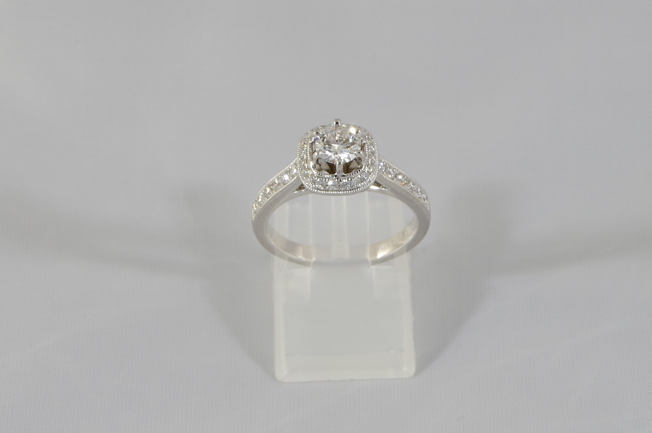 White Gold Diamond Halo Engagement Ring 