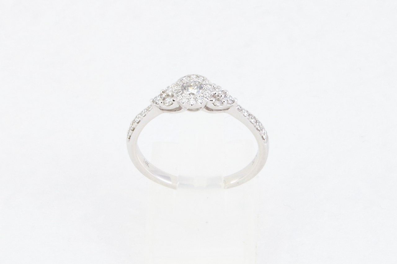 14k White Gold Petite Diamond Halo Ring Top
