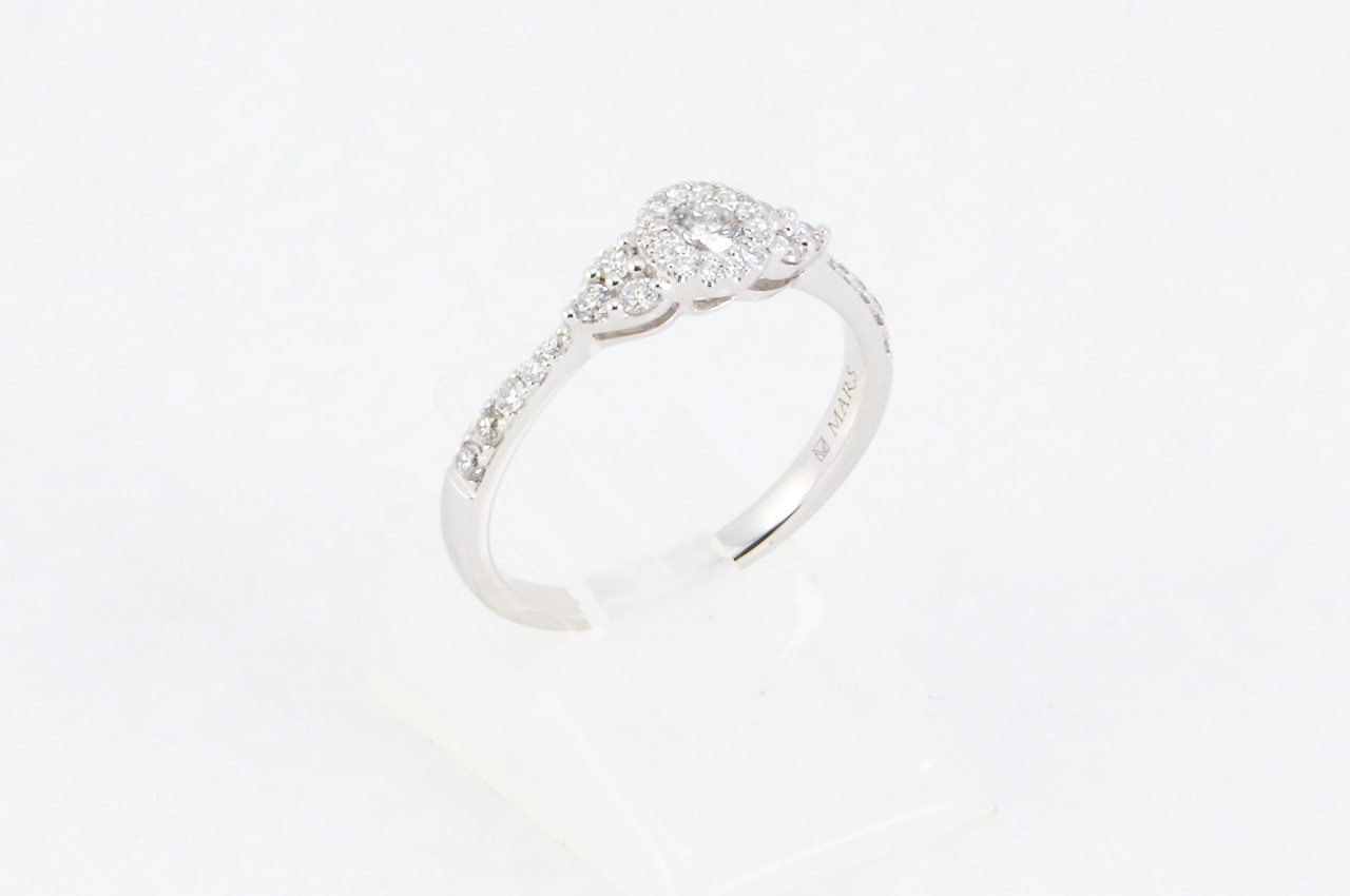 14k White Gold Petite Diamond Halo Ring Side
