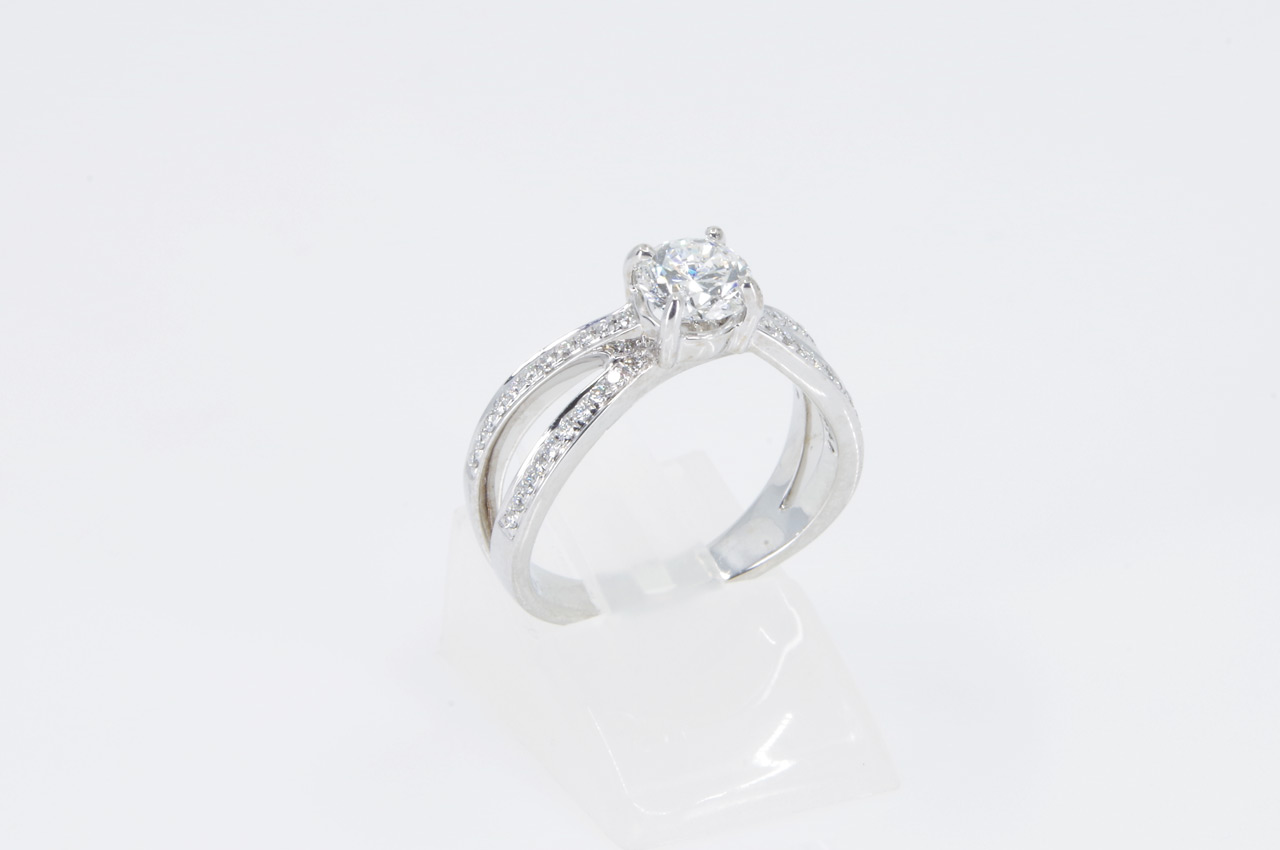 14k White Gold Lab Grown Diamond Accented Engagement Ring Side