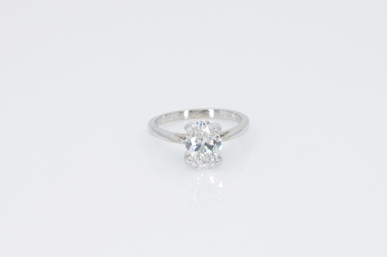 14k White Gold Oval Lab Grown Diamond Engagement Ring Flat