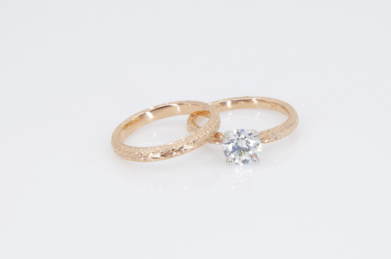 14k Rose Gold Lab Grown Diamond Wedding Set Flat