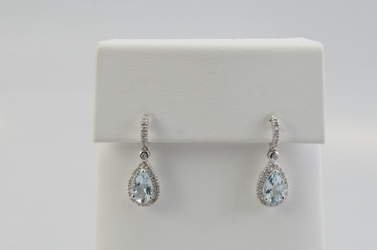 Aquamarine Diamond Halo Earrings On Display