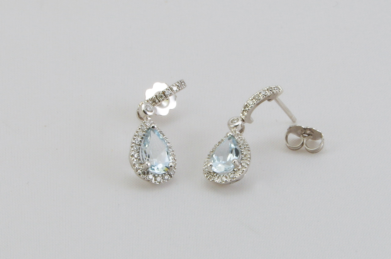 Aquamarine Diamond Halo Earrings Loose
