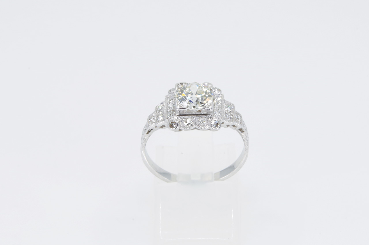 Estate Platinum Vintage Diamond Halo Ring