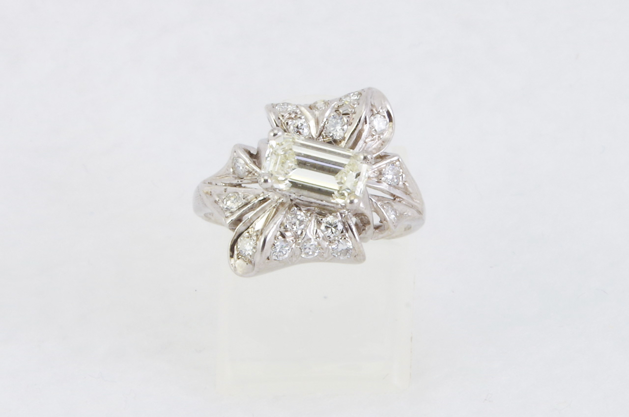 Estate Vintage Emerald Cut Diamond Ring Top