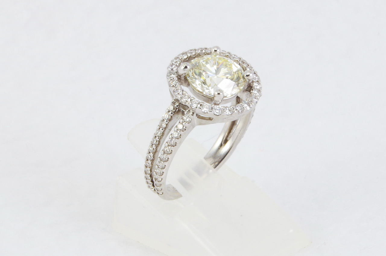 Estate Diamond Halo Engagement Ring Side