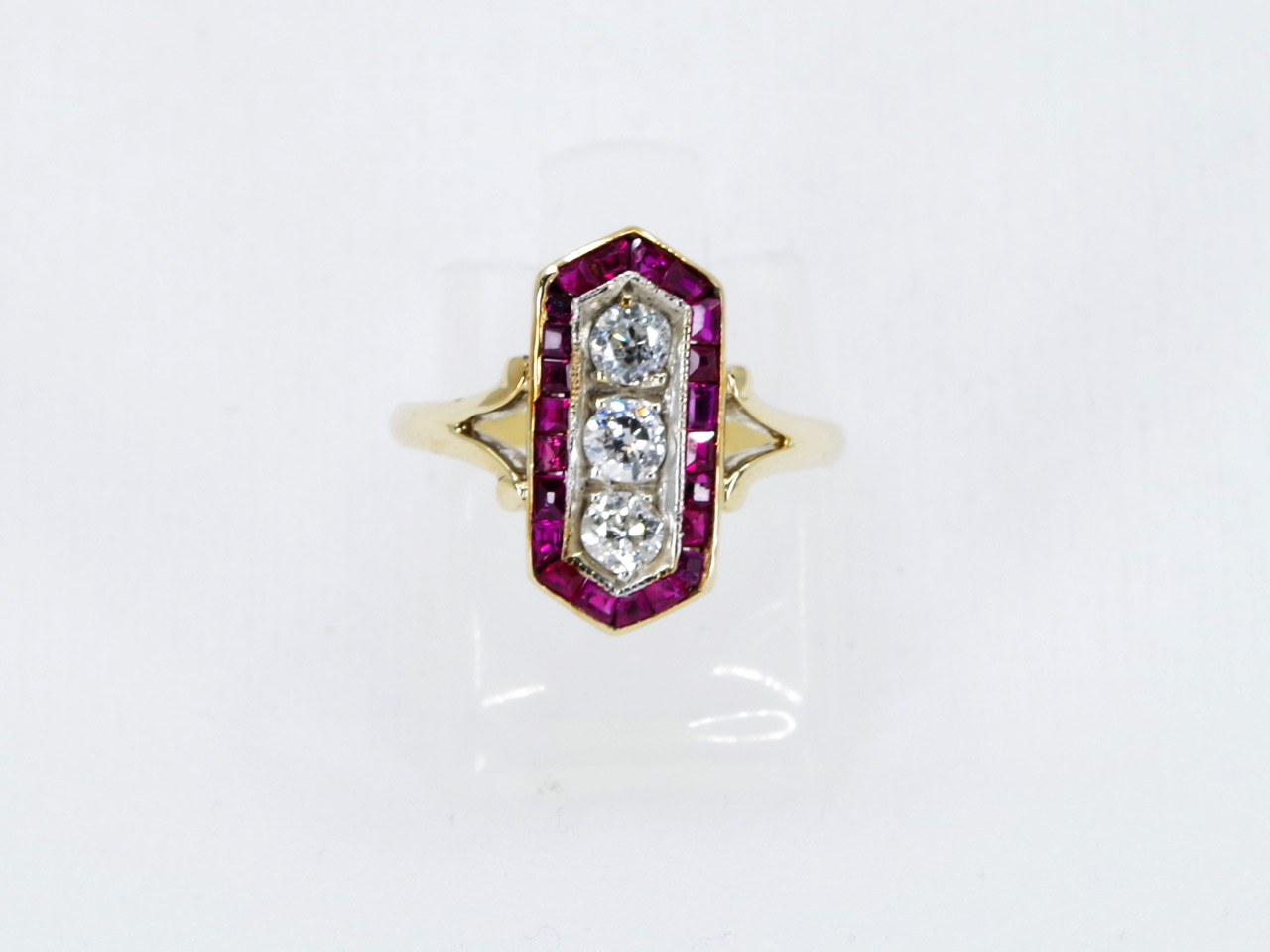 Estate 14k Yellow Gold Art Deco Diamond & Ruby Ring Thumbnail 