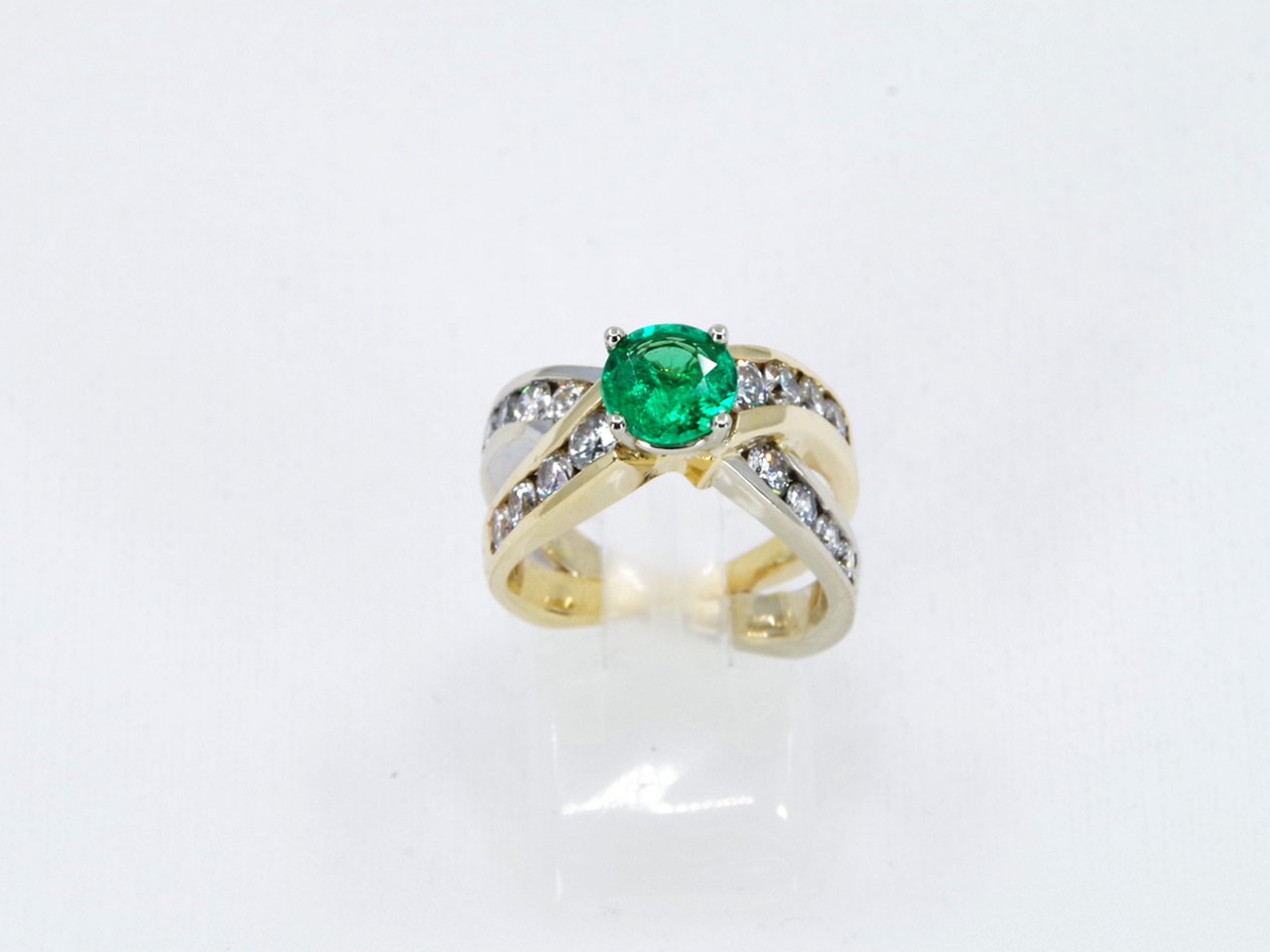 Estate Two Tone Emerald & Diamond Ring