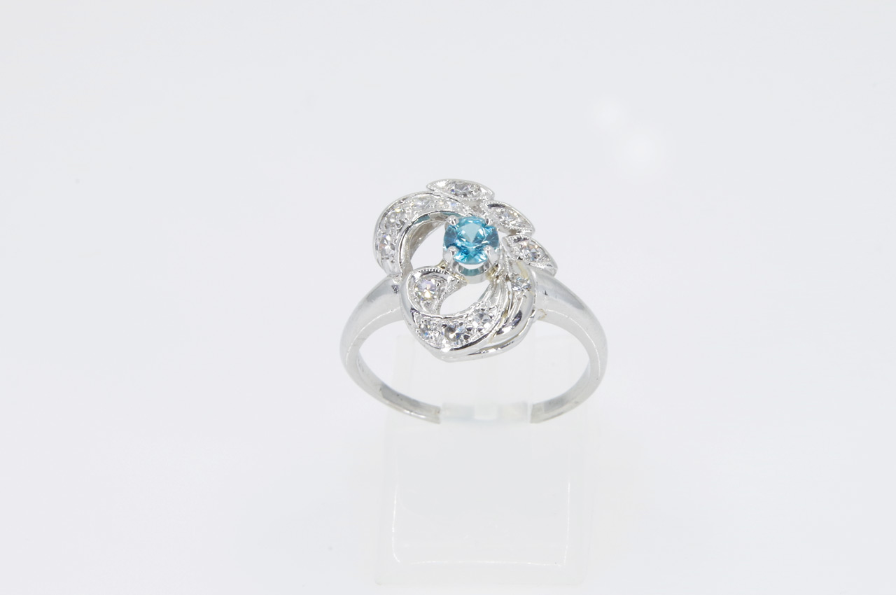 Estate Platinum Vintage Blue Zircon Ring