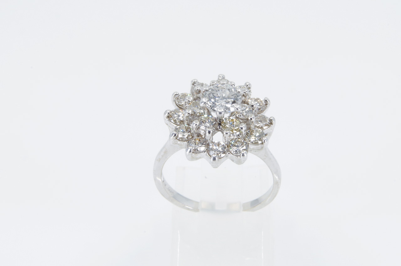 Estate 14k White Gold Diamond Cluster Ring  Thumbnail