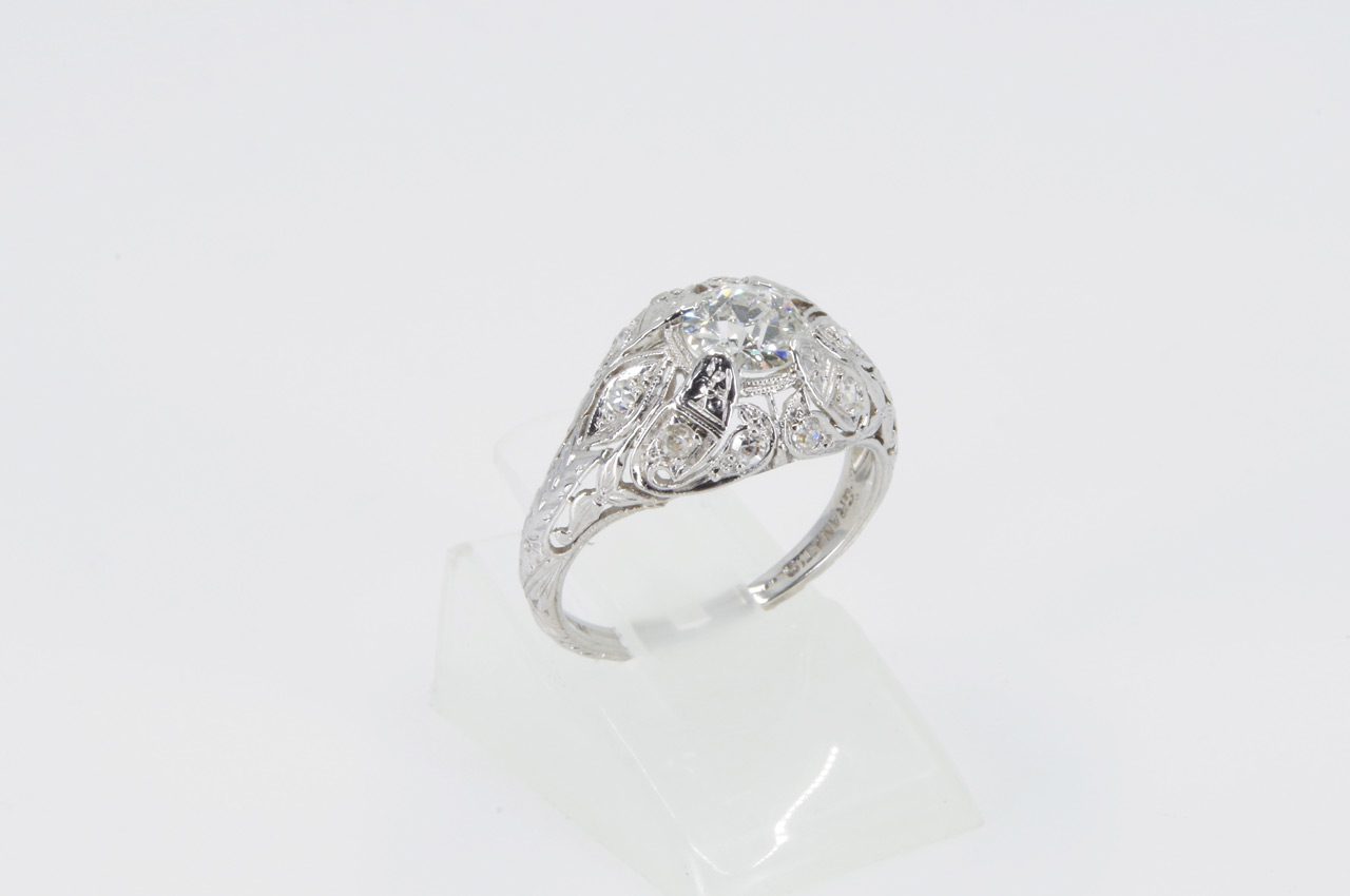 Estate Platinum Vintage Diamond Ring Side