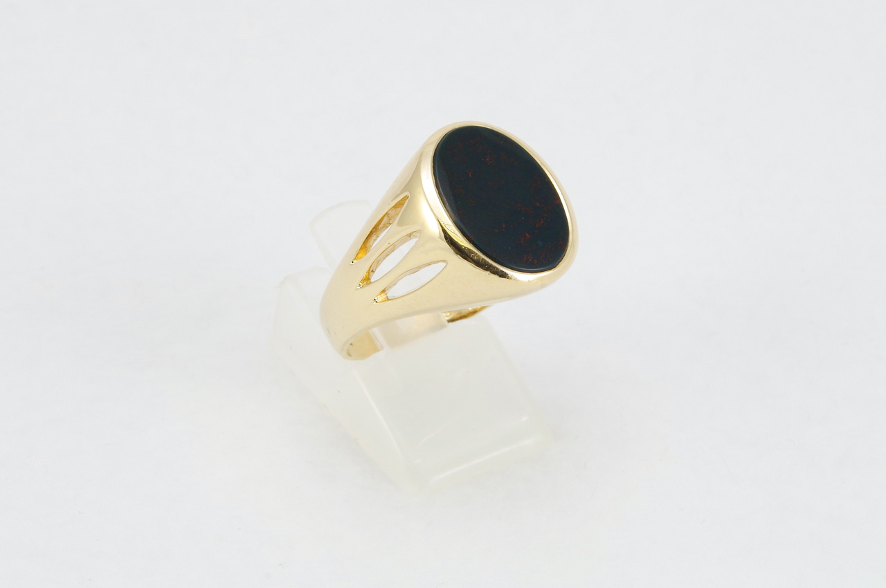 Estate Yellow Gold Bloodstone Ring Side