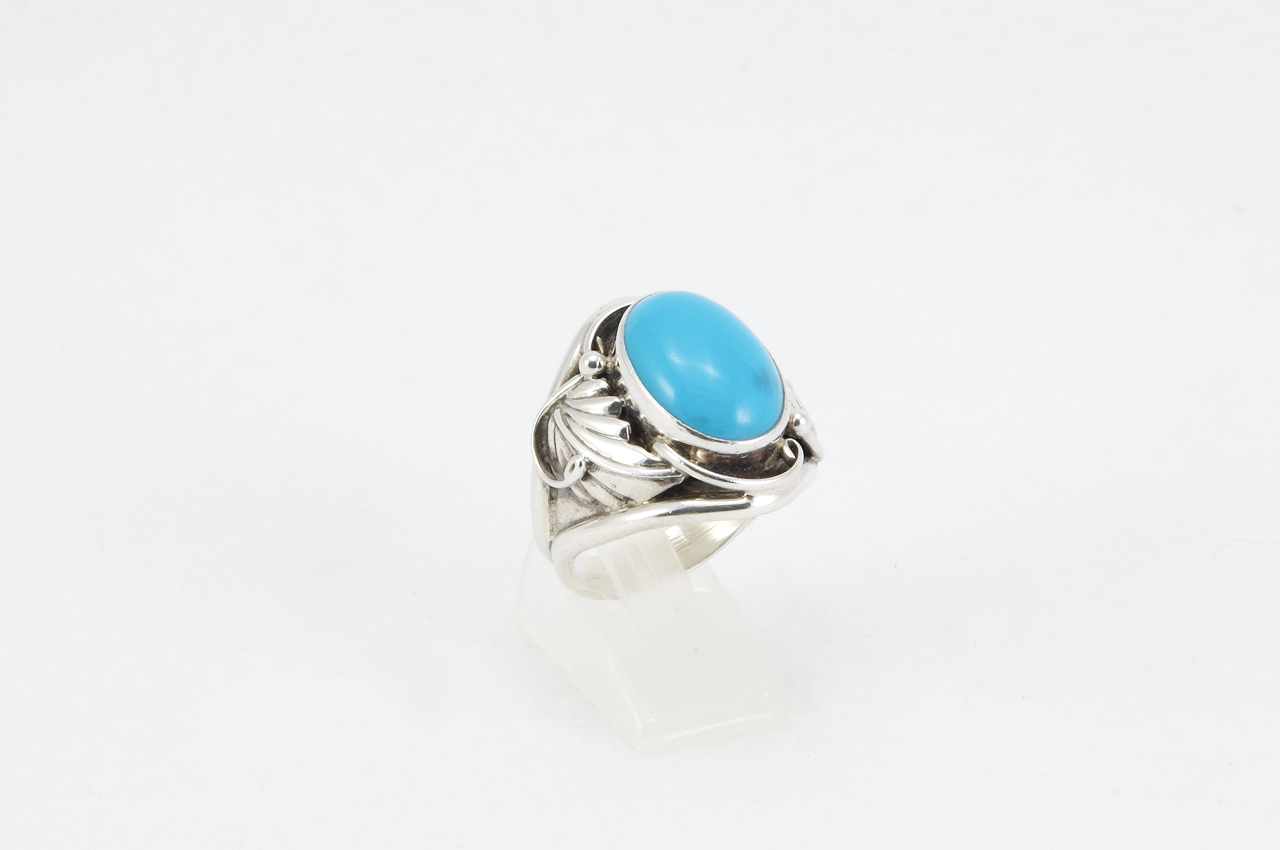 Estate Sterling Silver Turquoise Ring Side