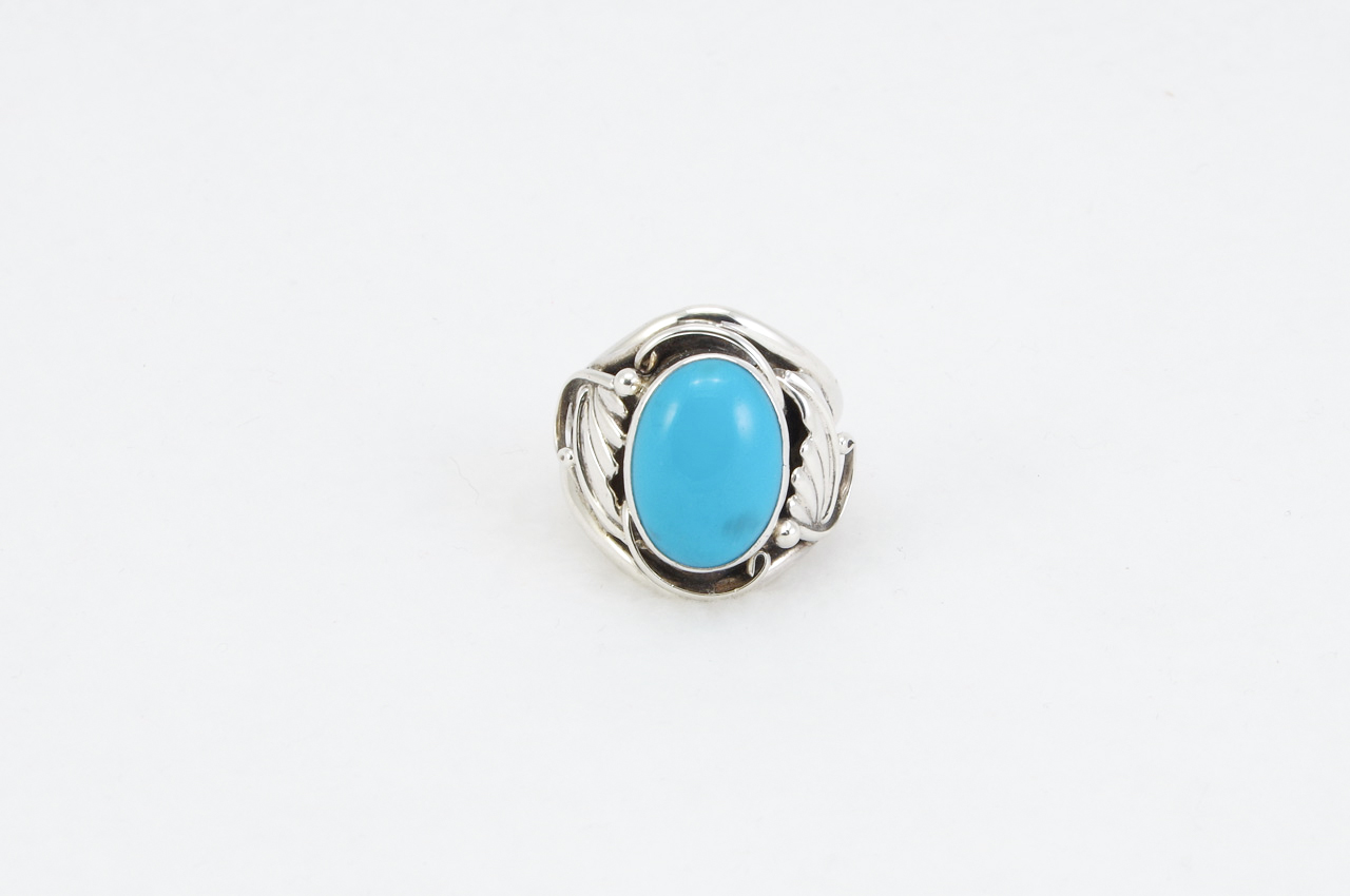 Estate Sterling Silver Turquoise Ring Flat
