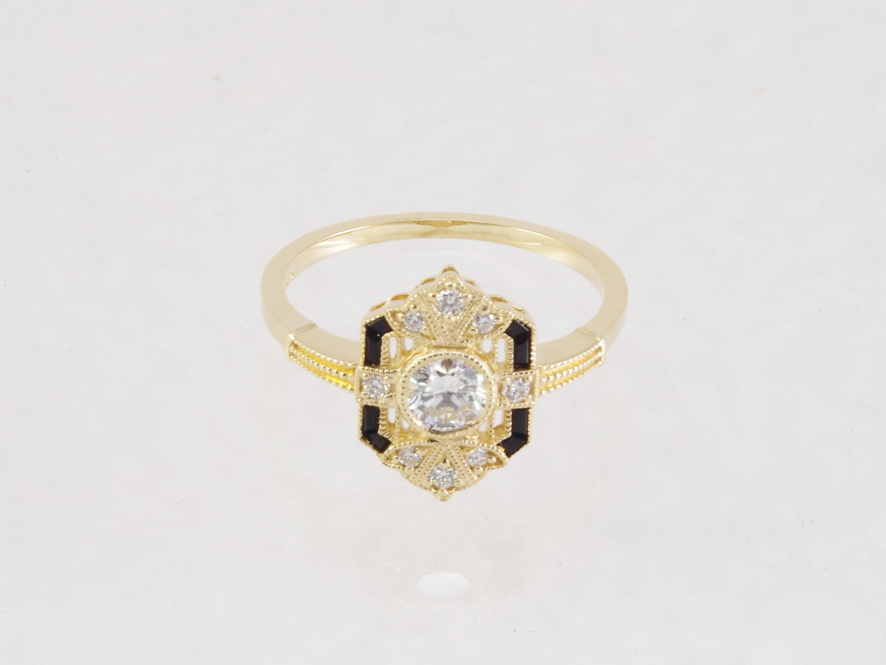 Diamond & Onyx Art Deco Style Ring Flat