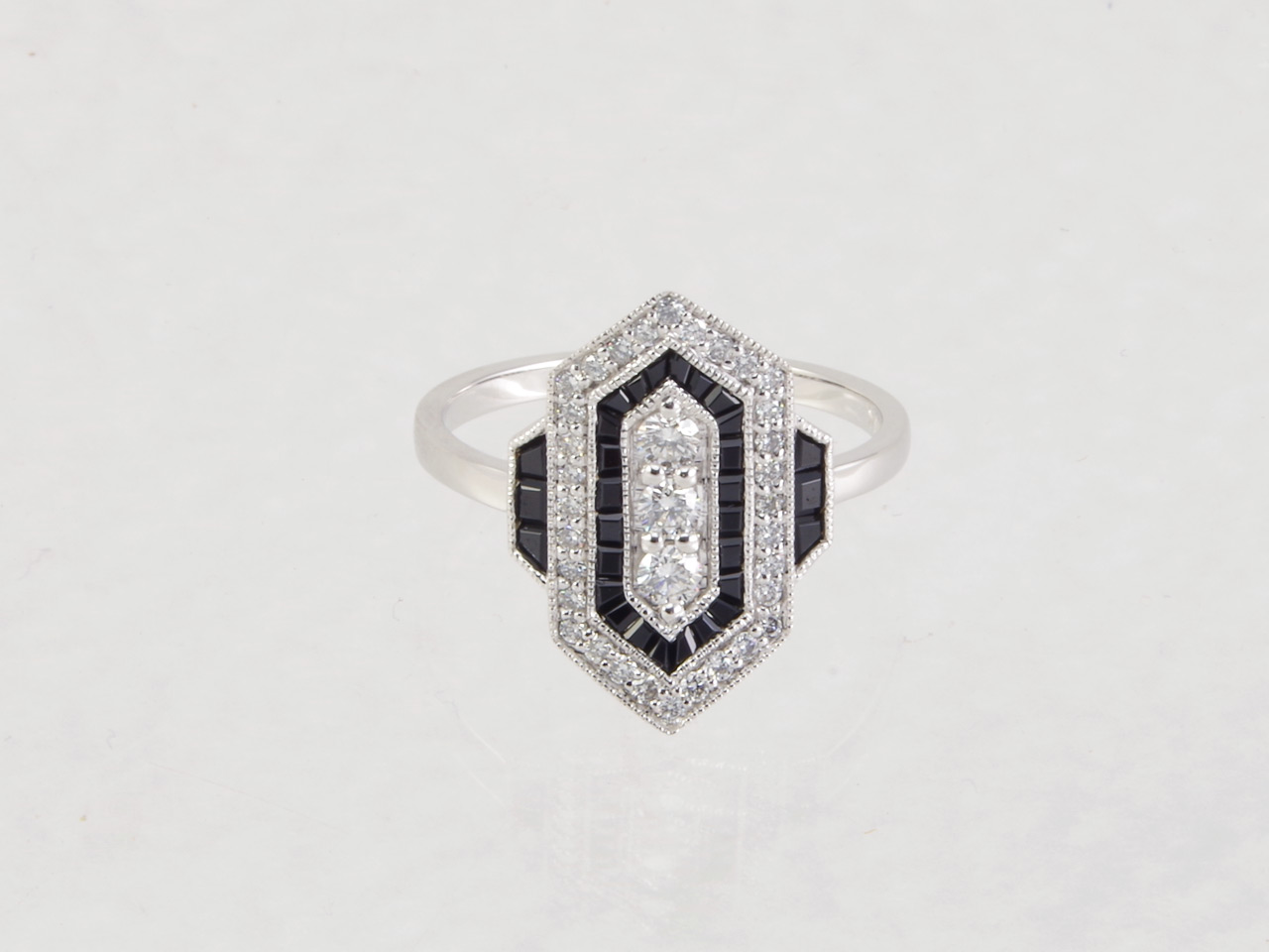 Art Deco Style Diamond & Onyx Ring Flat