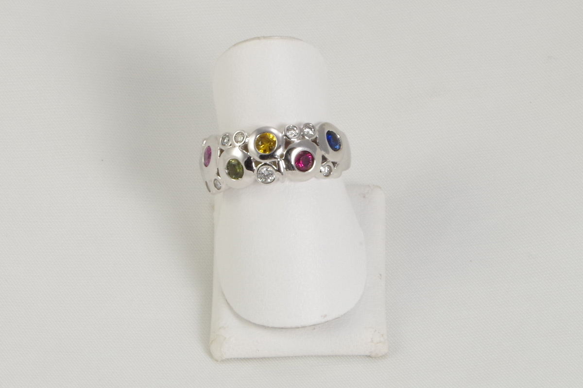 Rainbow Sapphires set in 14kt White Gold Ring