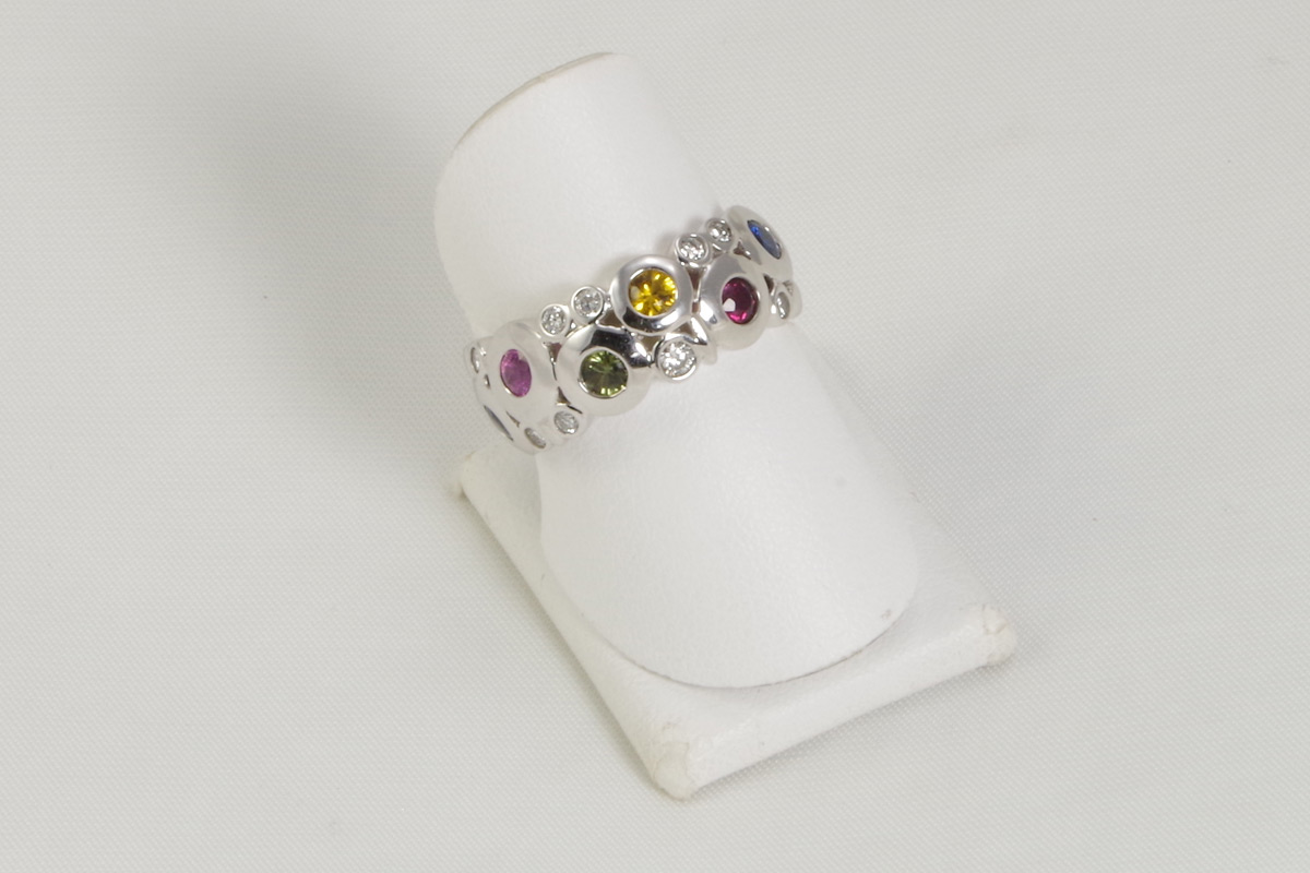 Rainbow Sapphires set in 14kt White Gold Ring