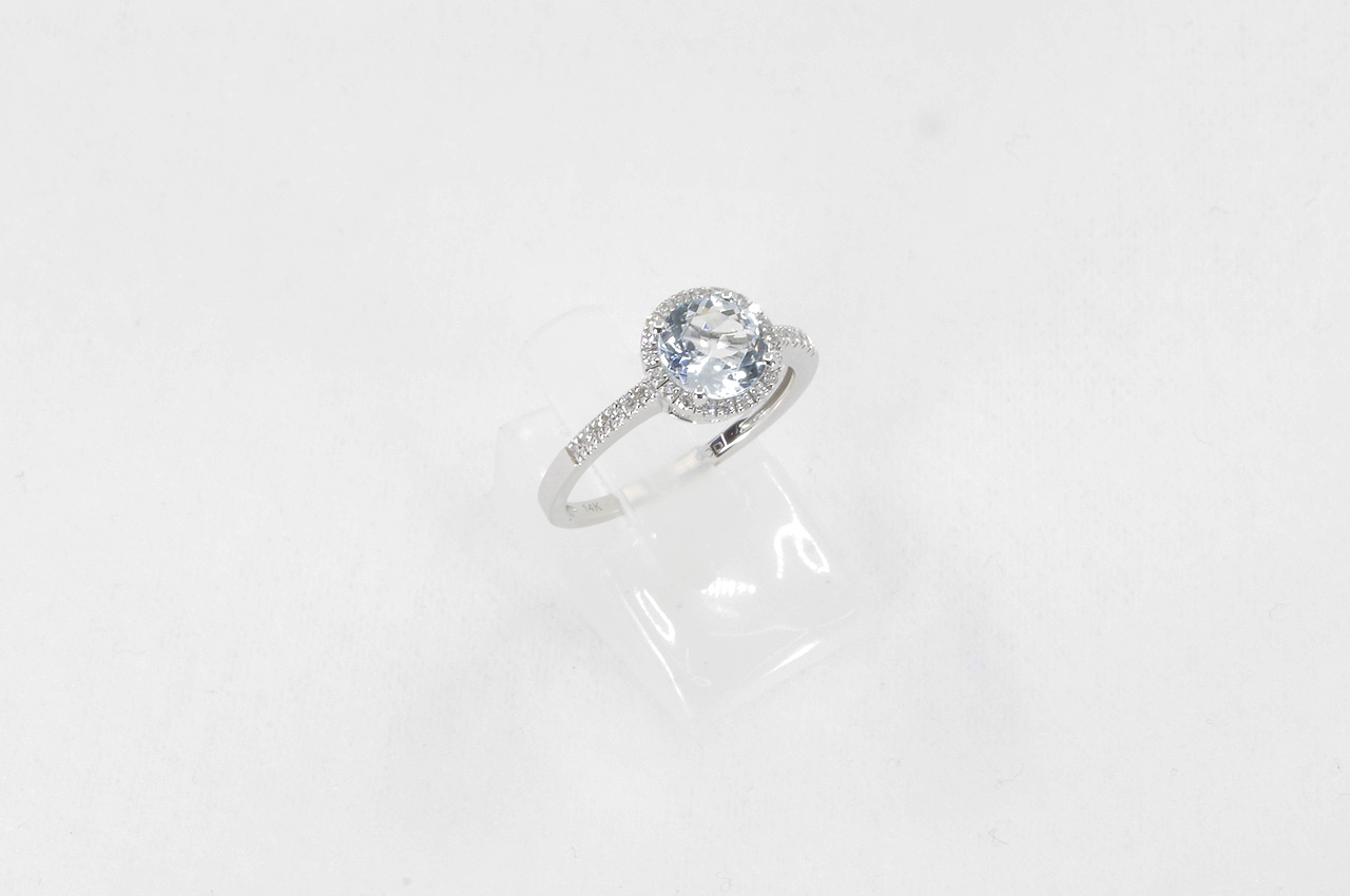 14k White Gold Aquamarine & Diamond Halo Ring Image 2