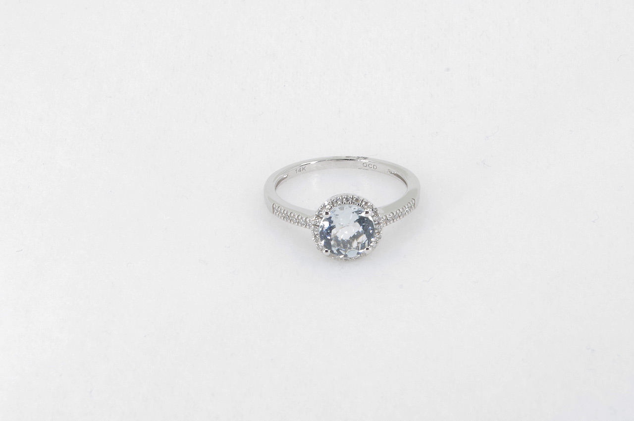 14k White Gold Aquamarine & Diamond Halo Ring Image 3