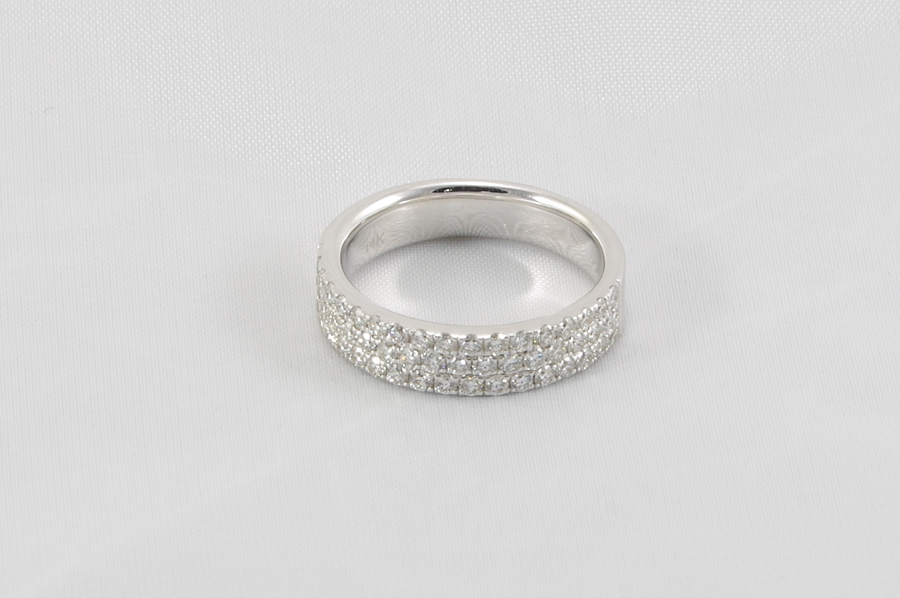 White Gold Three Row Diamond Pave Fashion Ring 
