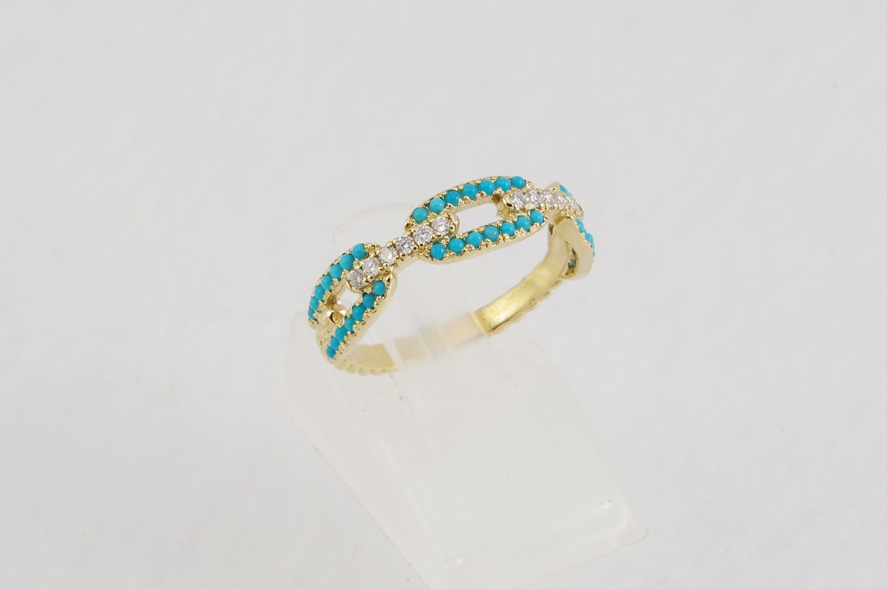 14k Yellow Gold Turquoise & Diamond Ring Side