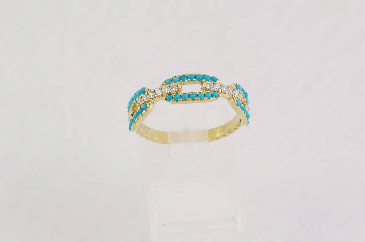 14k Yellow Gold Turquoise & Diamond Ring Thumbnail