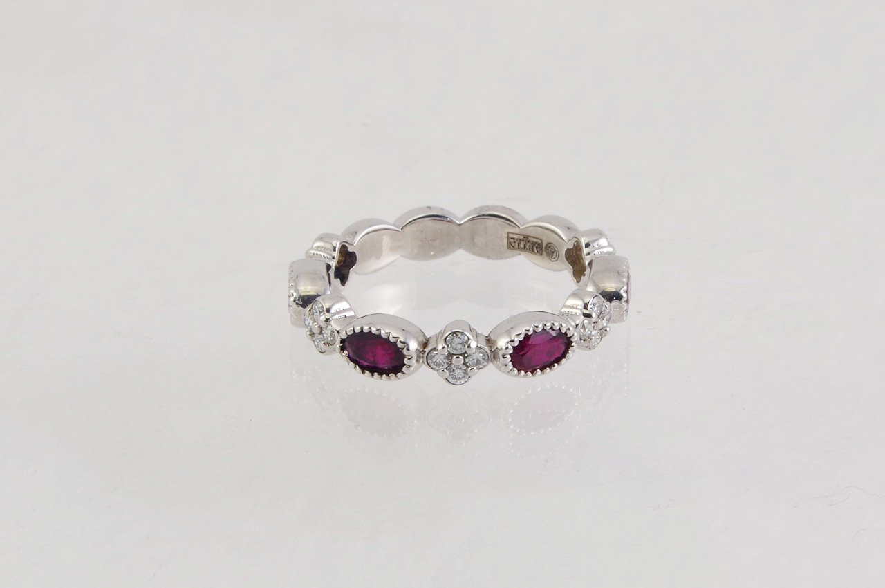 14k White Gold Oval Ruby & Diamond Ring Top