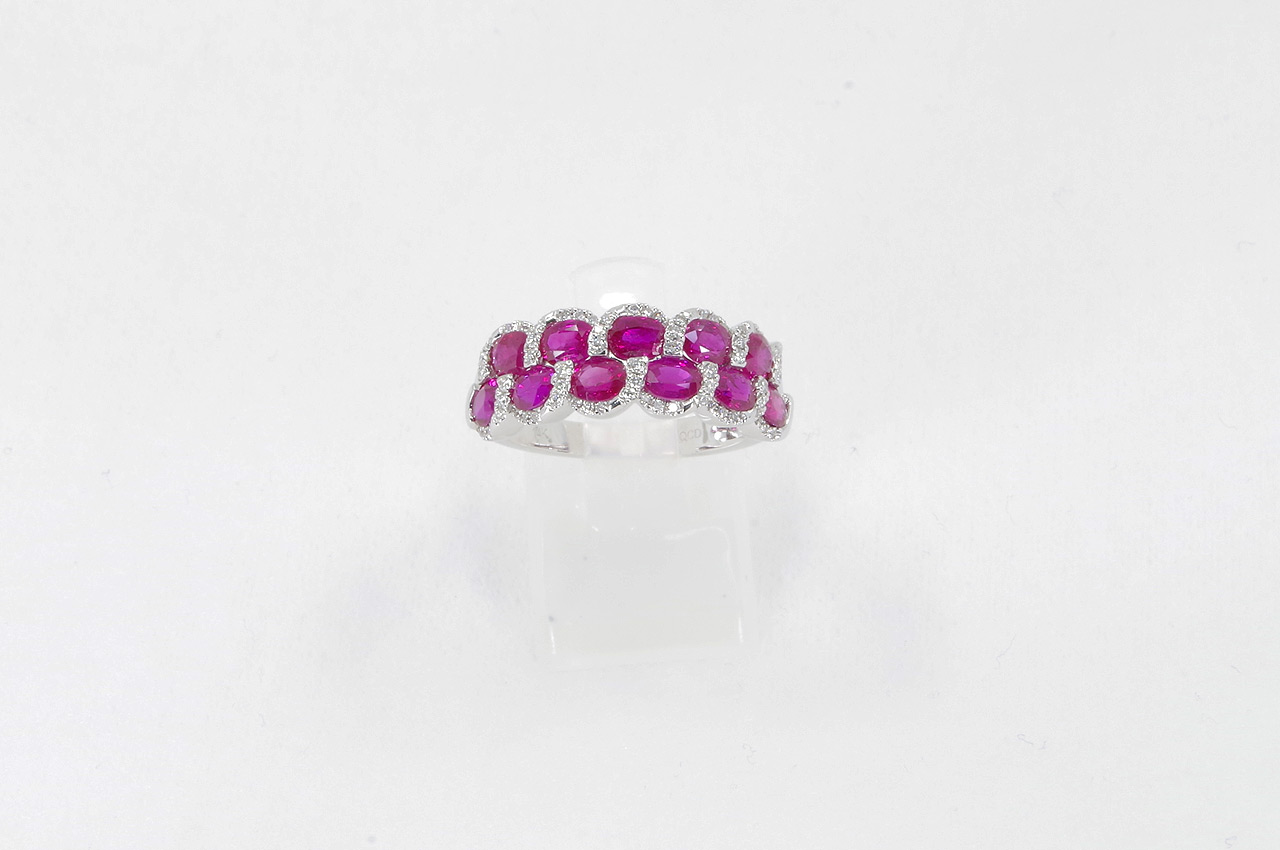 14k White Gold Oval Ruby & Diamond Ring Top View