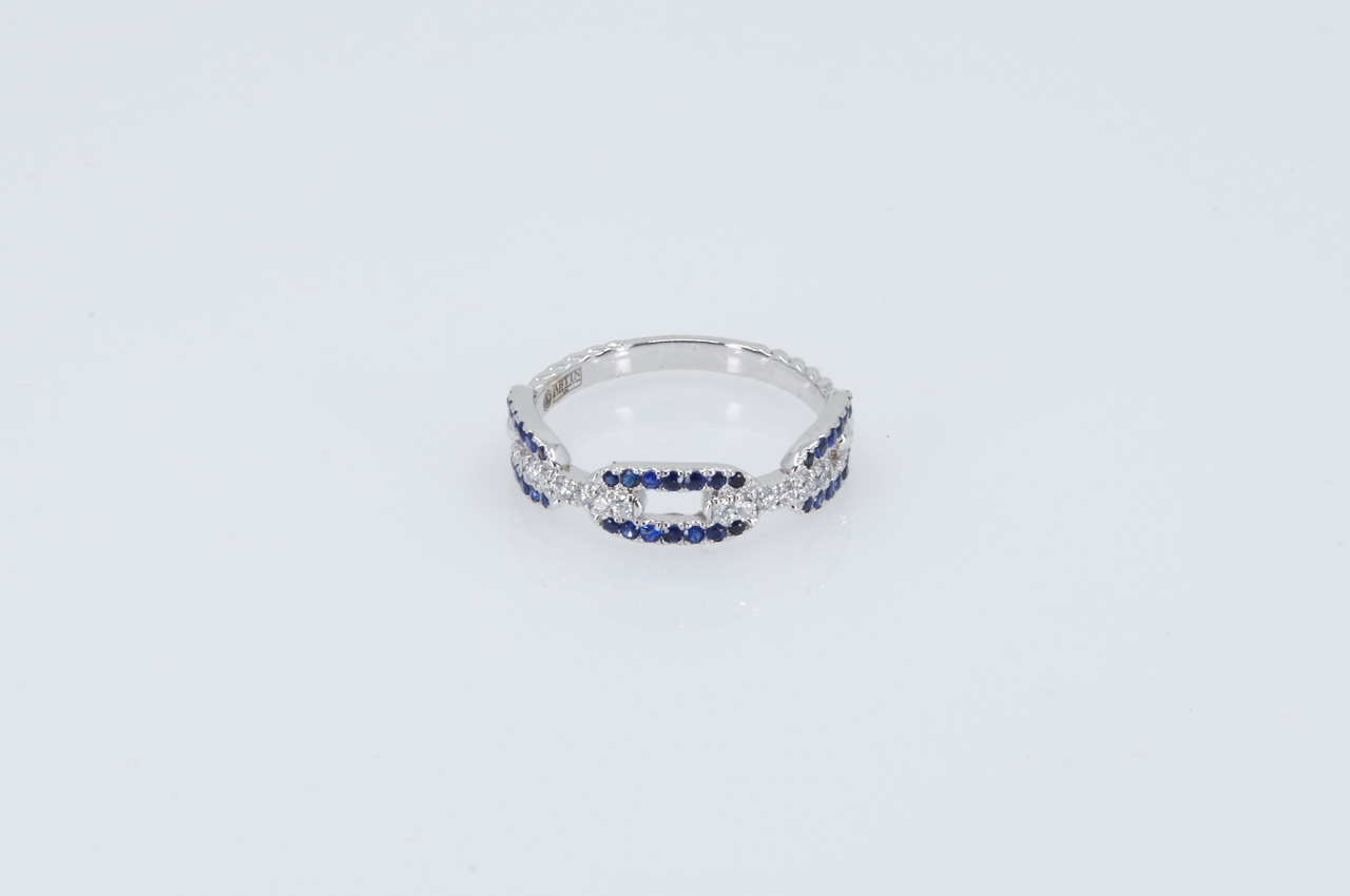 14k White Gold Sapphire & Diamond Pave Ring Flat
