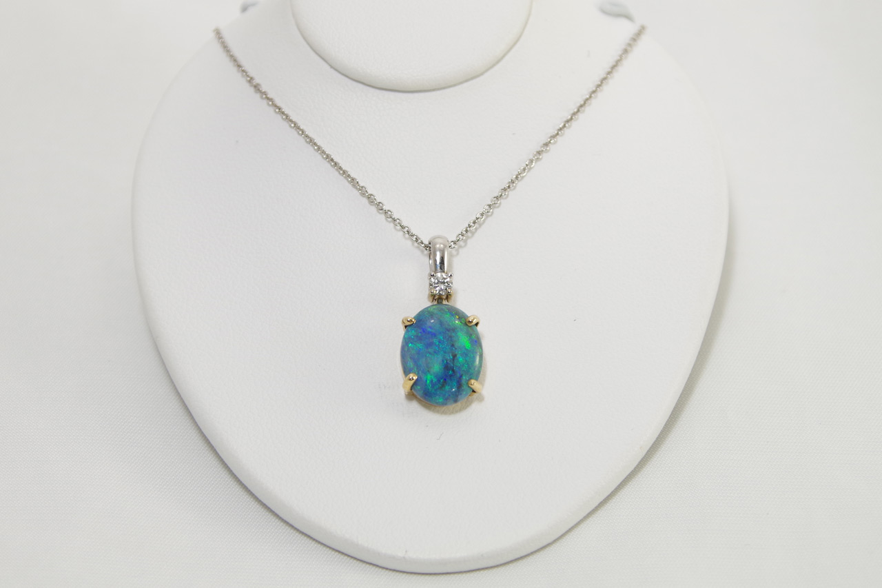 Blue Opal Pendant with Diamond