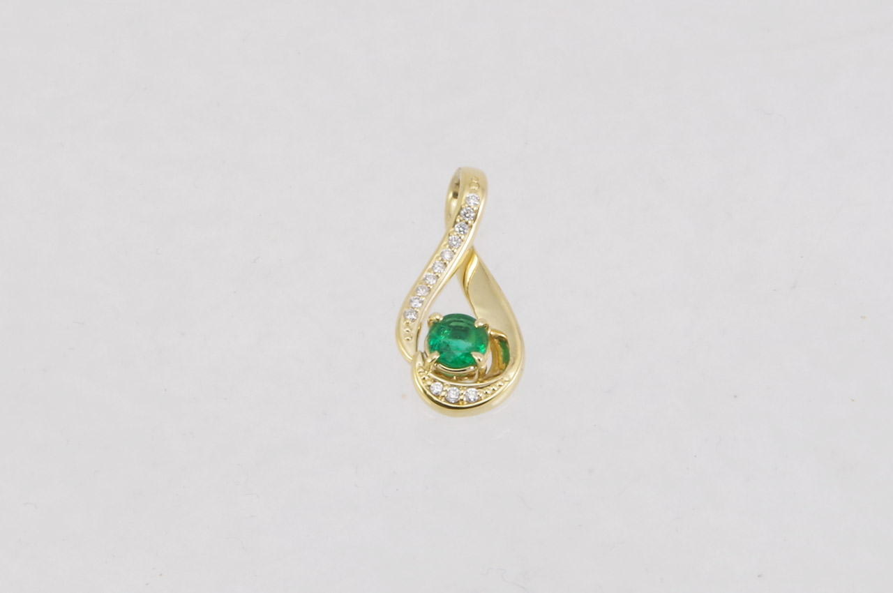 14k Yellow Gold Emerald & Diamond Pendant Thumbnail
