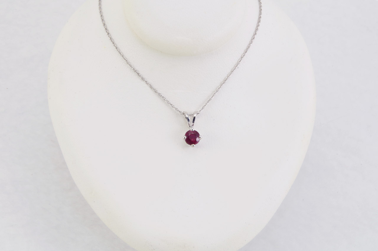 14k White Gold Ruby Pendant With Chain Top