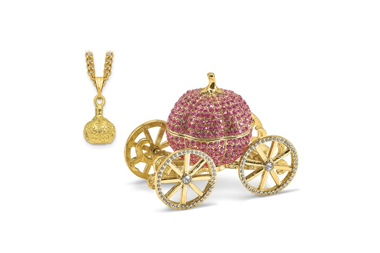 Eternally Yours Pink Pumpkin Coach with Ring Pad Trinket Box With Trinket
