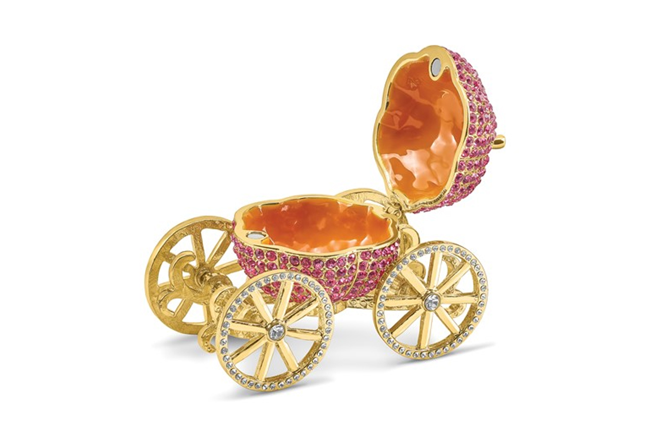 Eternally Yours Pink Pumpkin Coach with Ring Pad Trinket Box Open