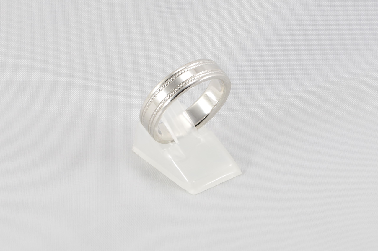 White Gold Double Groved Twist Wedding Band