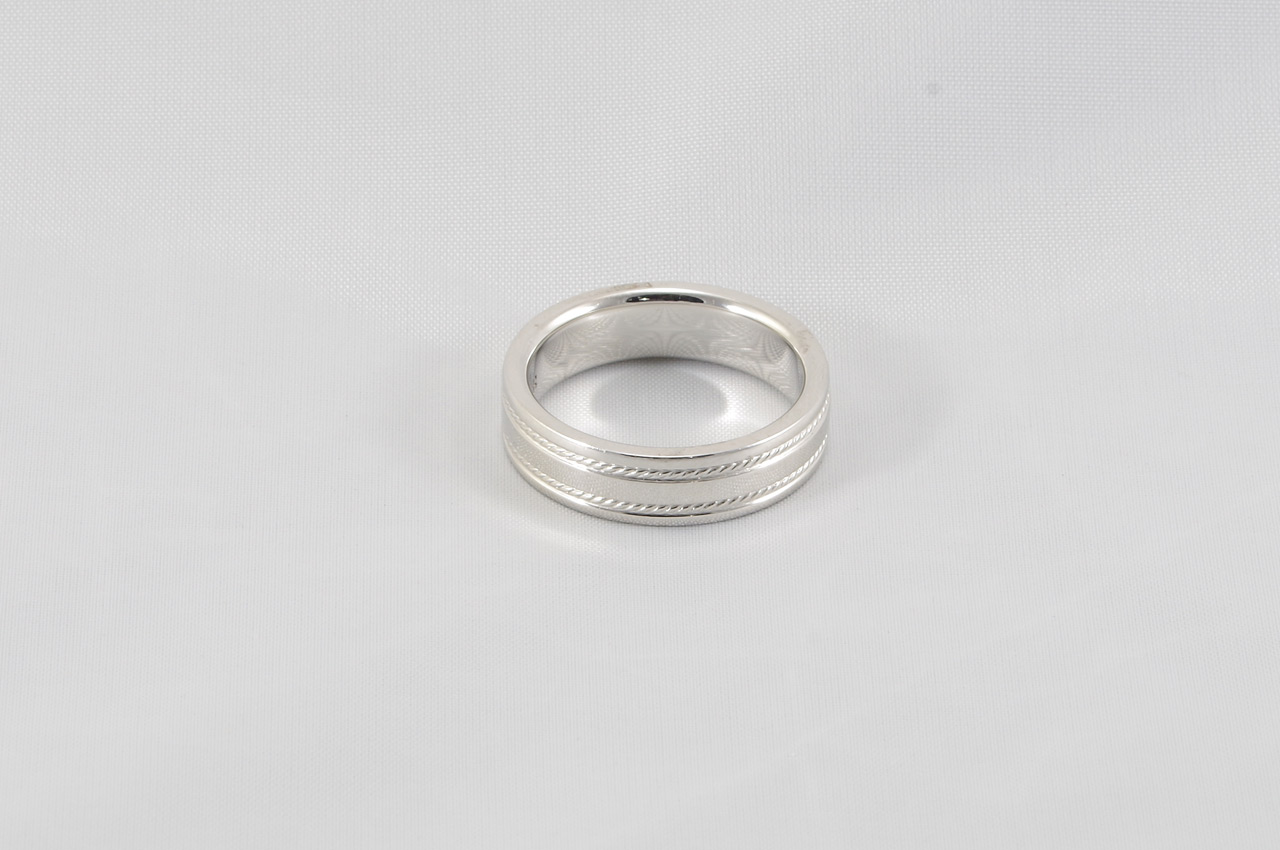 White Gold Double Groved Twist Wedding Band